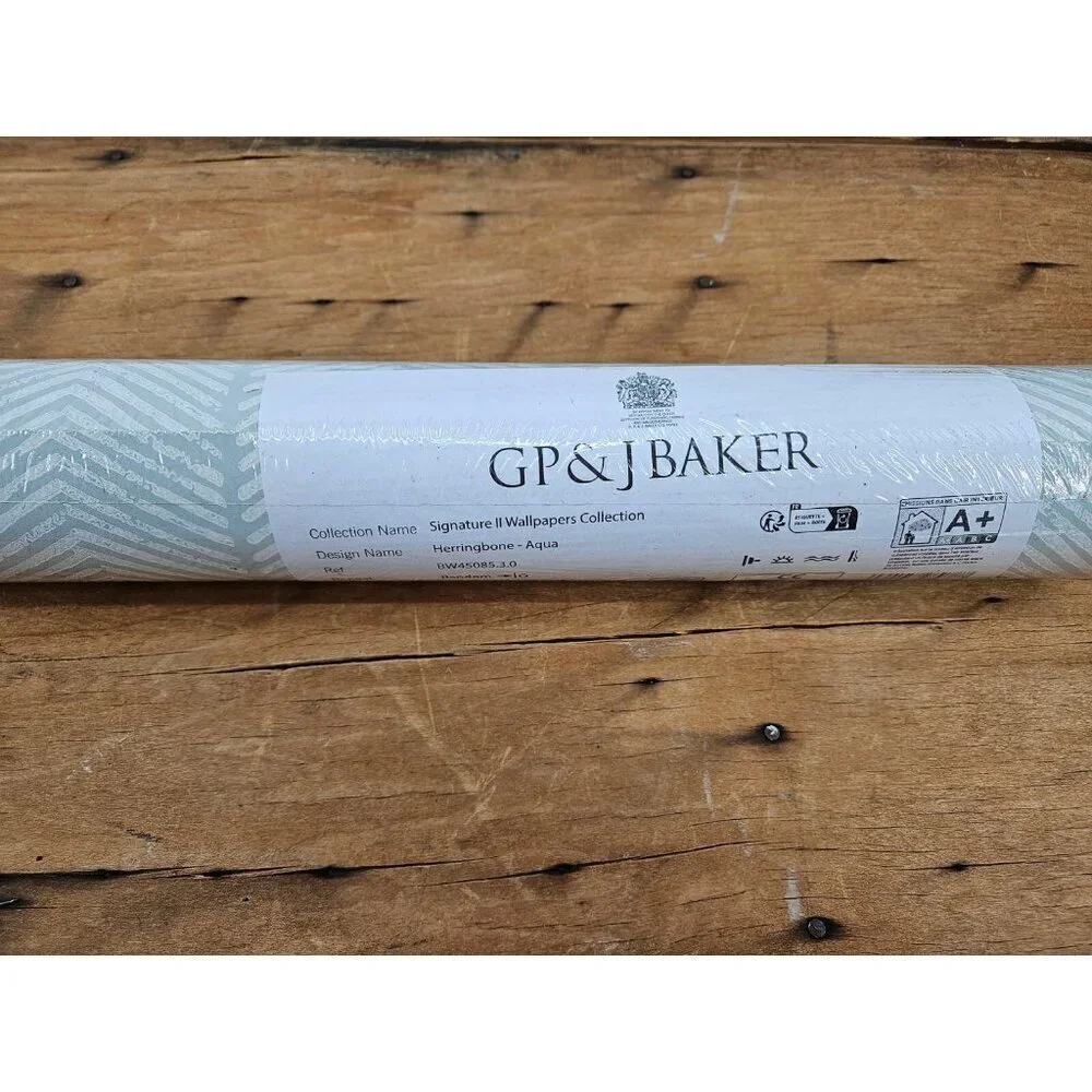 New GP&J Baker Signature II Wallpapers Collection Herringbone Aqua 10.99 Yards